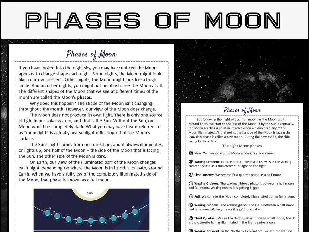 Phases Of Moon Reading Comprehension Passage And Questions PDF Teaching Resources