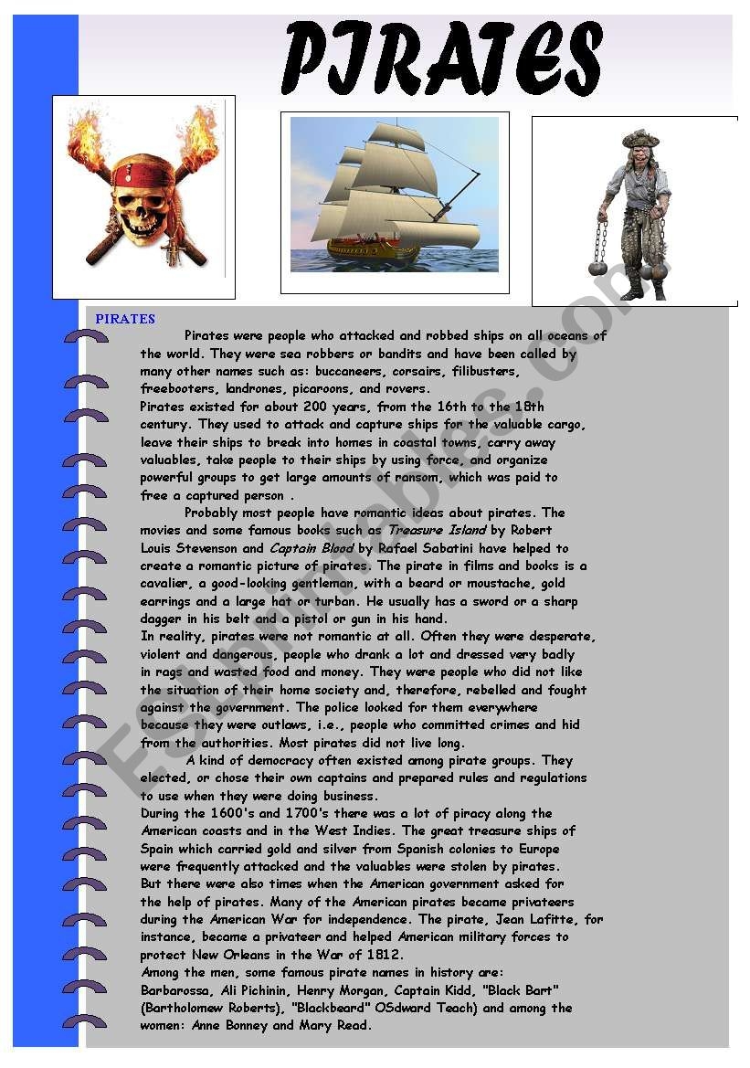 PIRATES Vaoowwwwwww Reading And Comprehension Questions With Answer Key ESL Worksheet By Source
