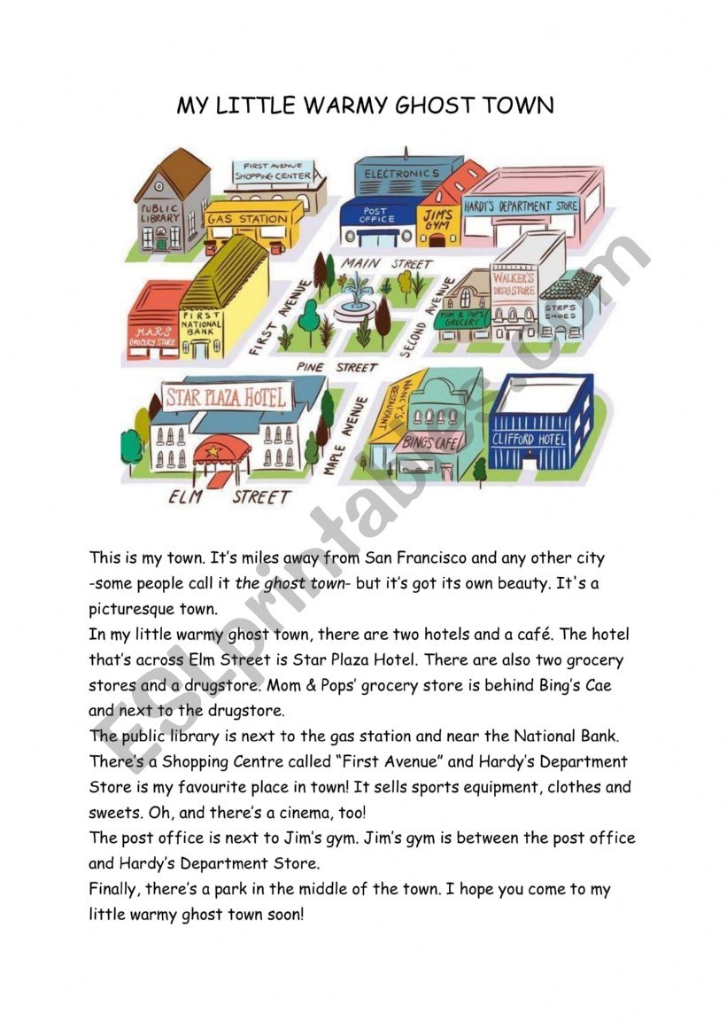 Places In Town Prepositions Of Place Reading Comprehension ESL Worksheet By Flory1808