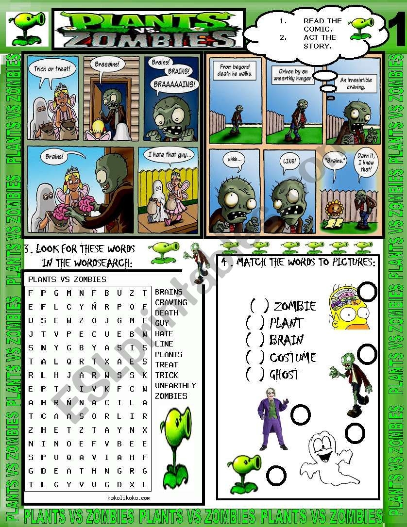 PLANTS VS ZOMBIES 1 ESL Worksheet By My Favorite Worksheets