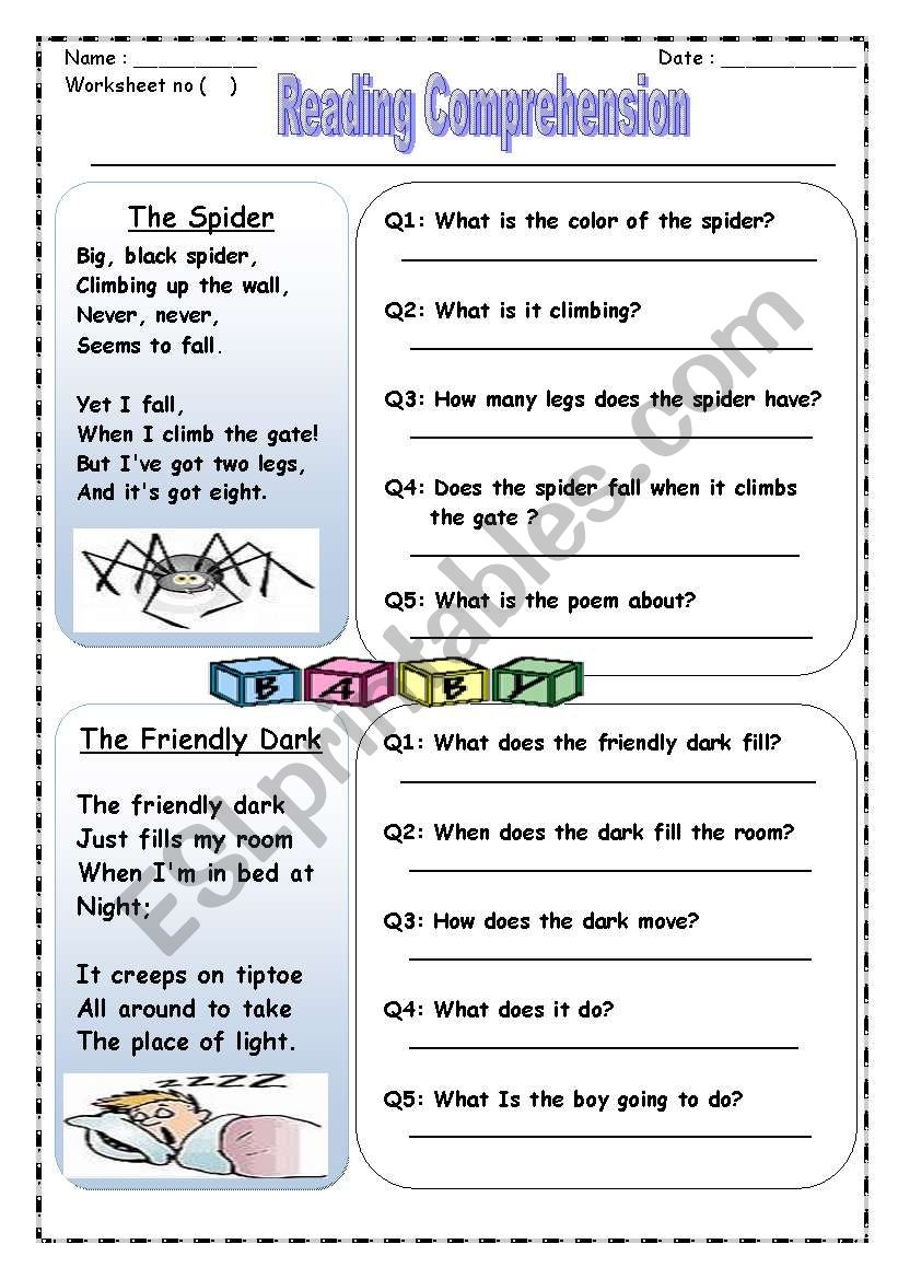 Poem Reading Comprehension ESL Worksheet By Sweetsuna