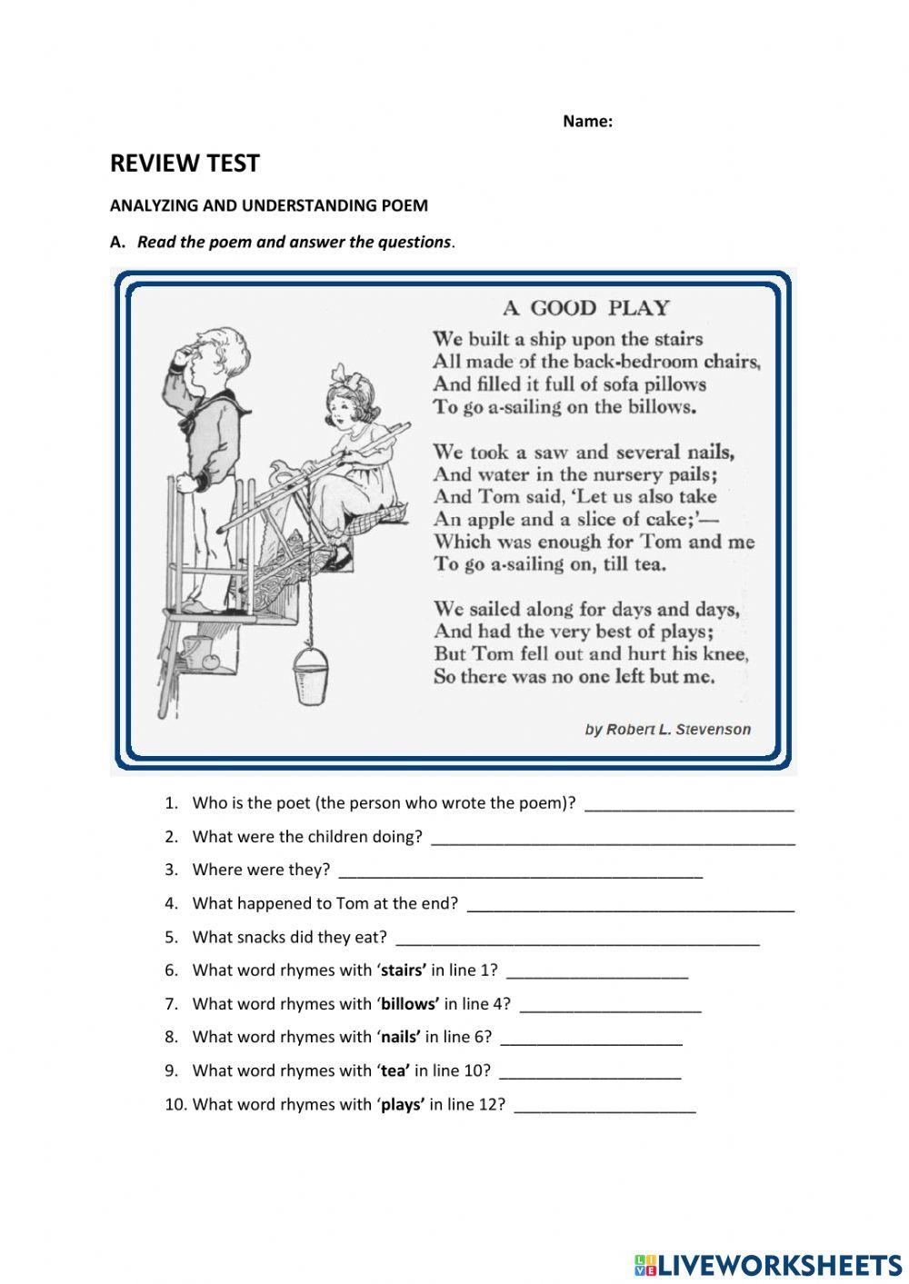 Poems Online Exercise Live Worksheets Worksheets Library