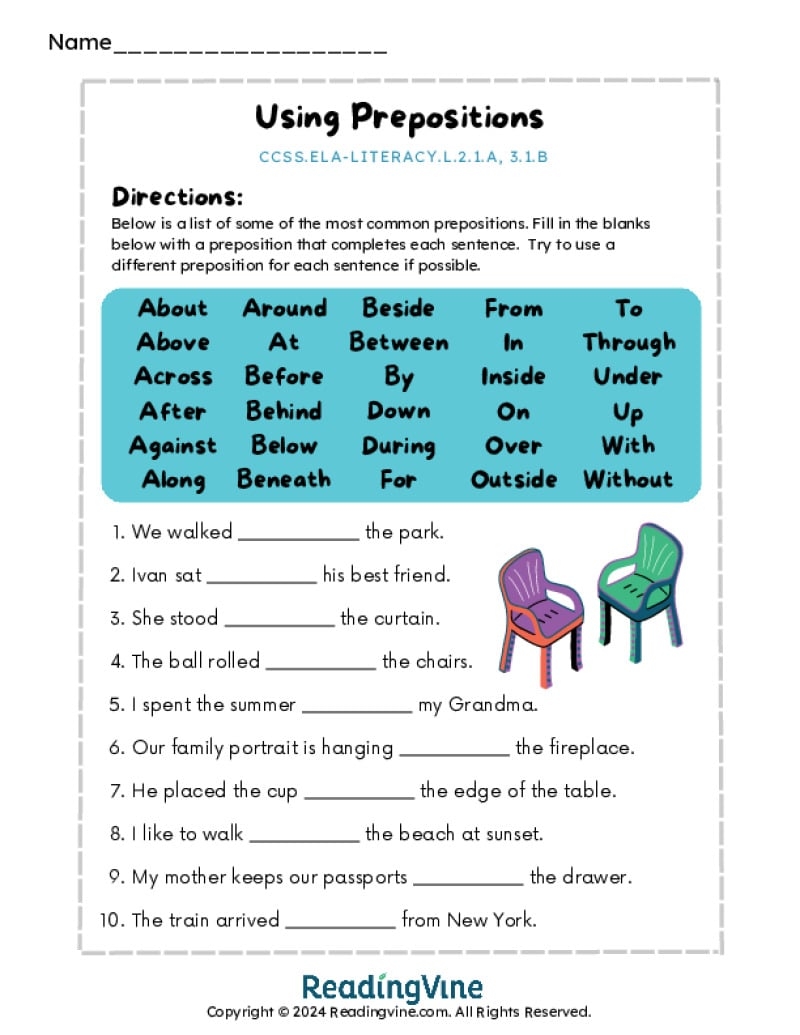 Preposition Worksheets
