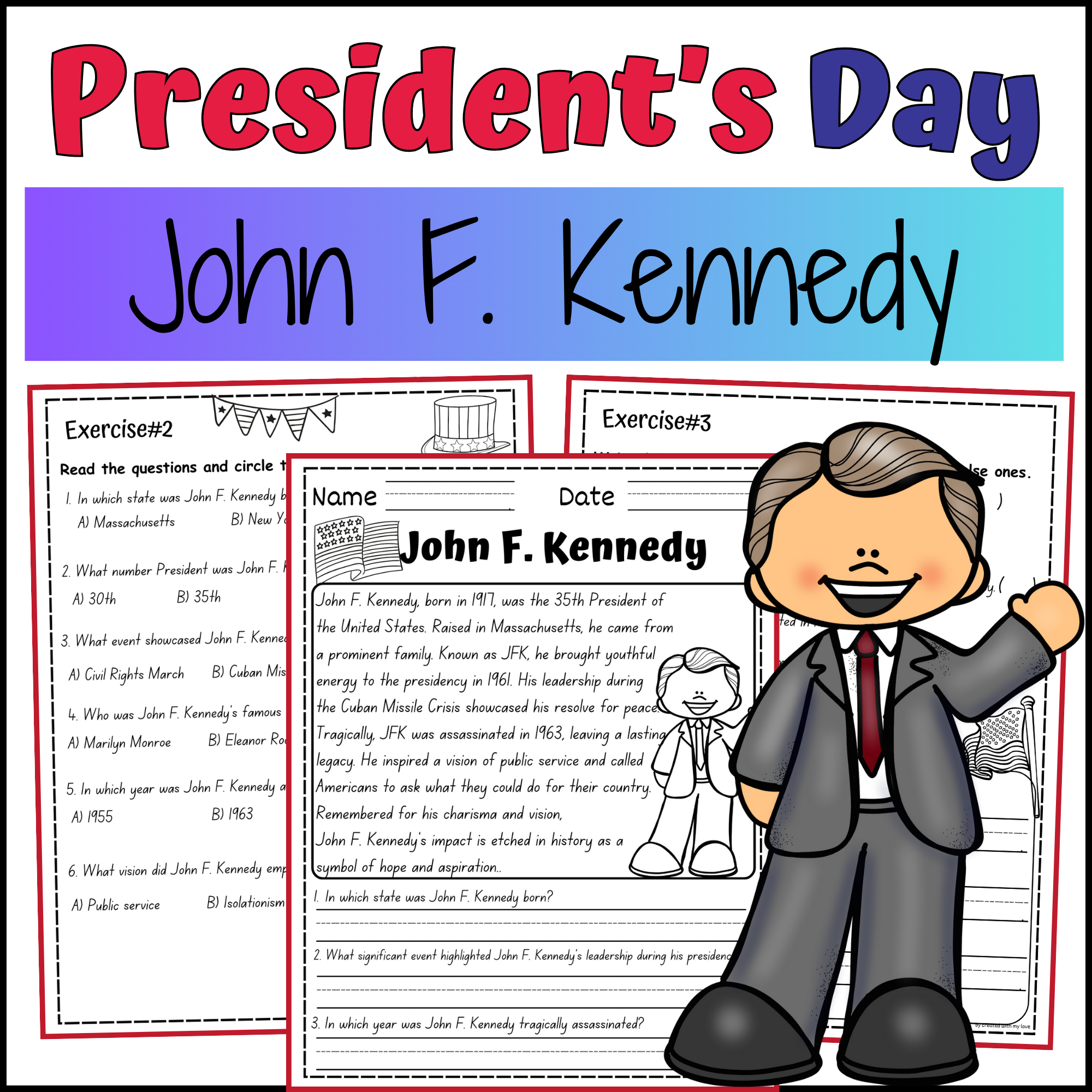 President s Day John F Kennedy Biography Reading Comprehension U0026 Activities Made By Teachers