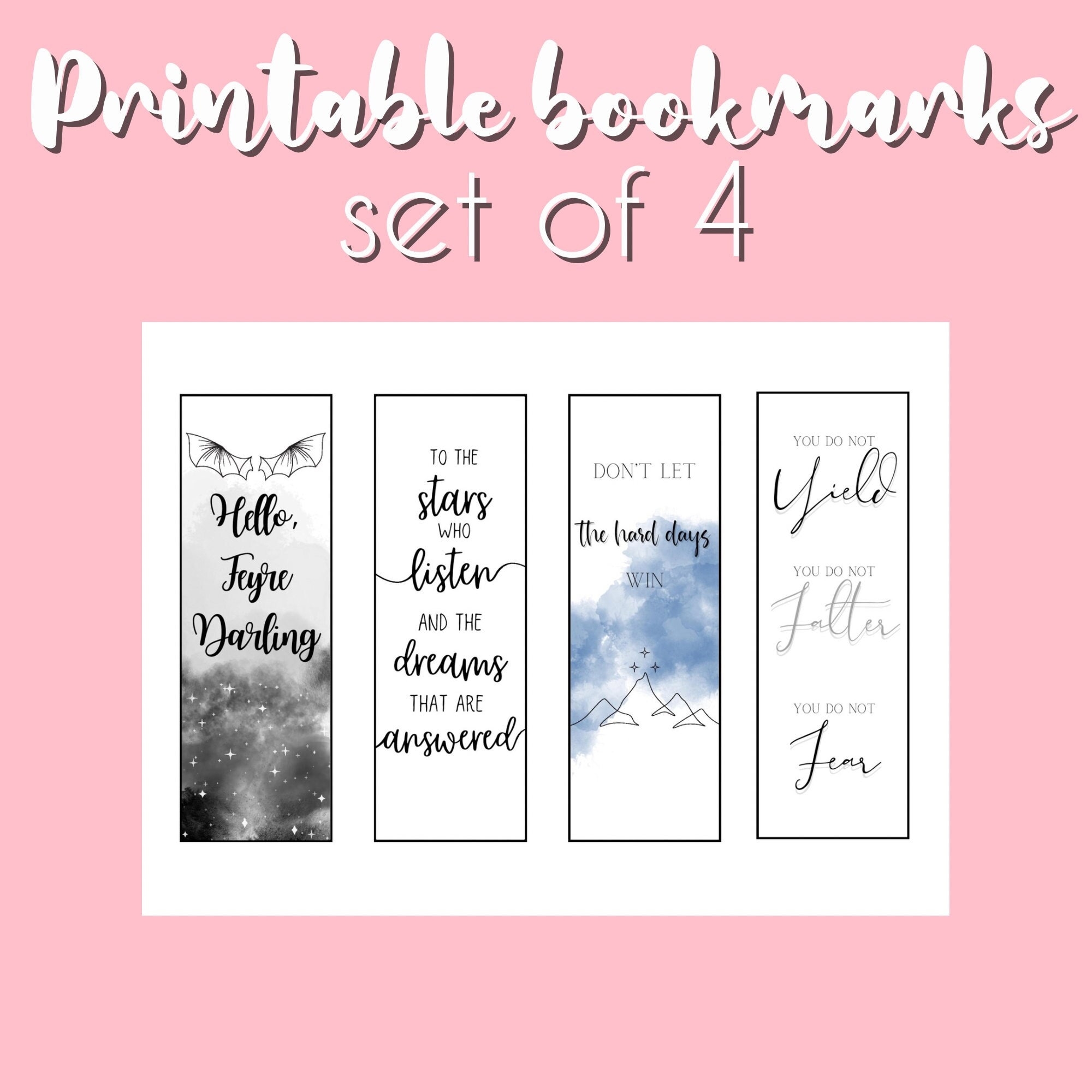 Printable Bookmarks Set Of 4 ACOTAR Bookmarks Booktok Merch 