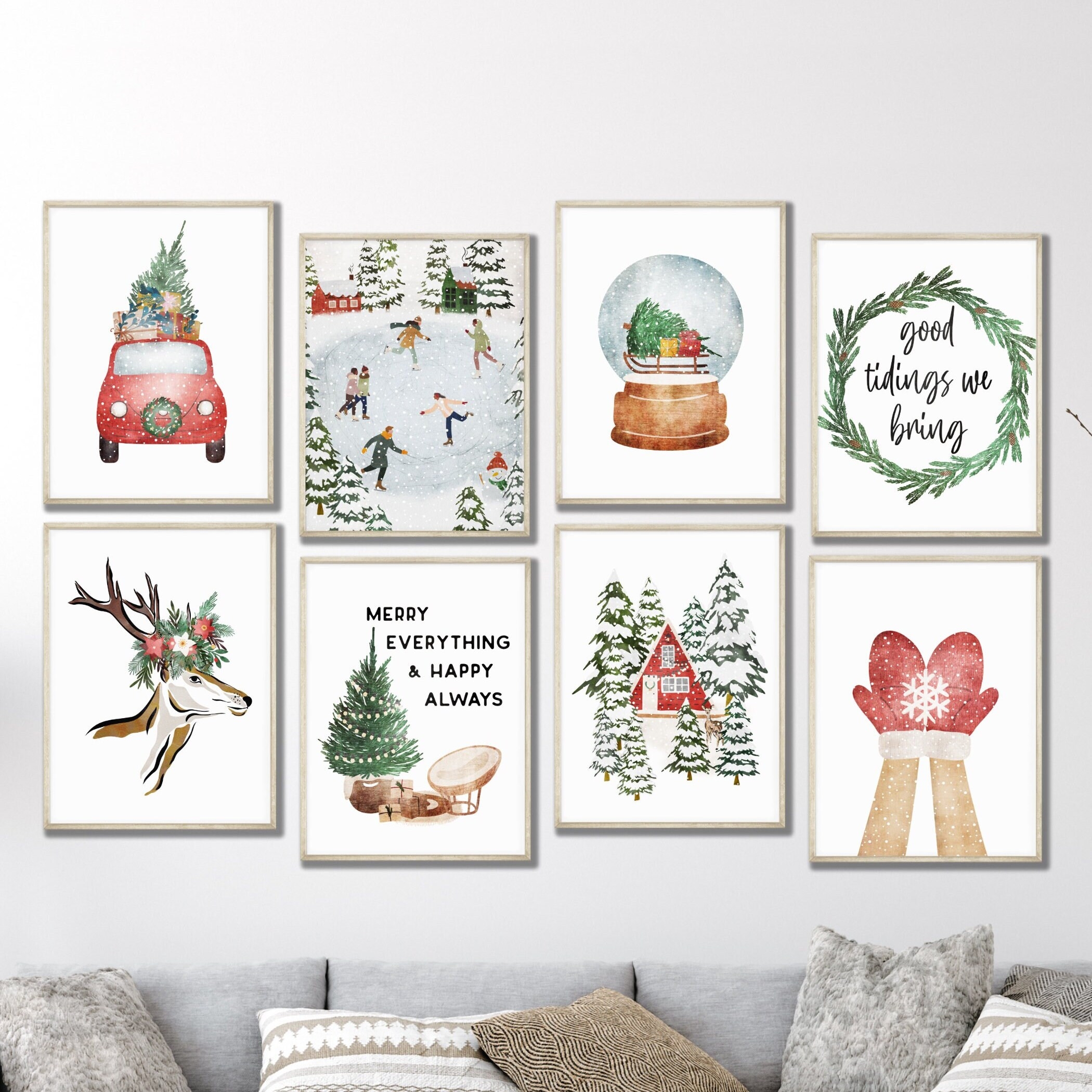 Printable Christmas Art Gallery Wall Set Of 8 Christmas Wall Art 