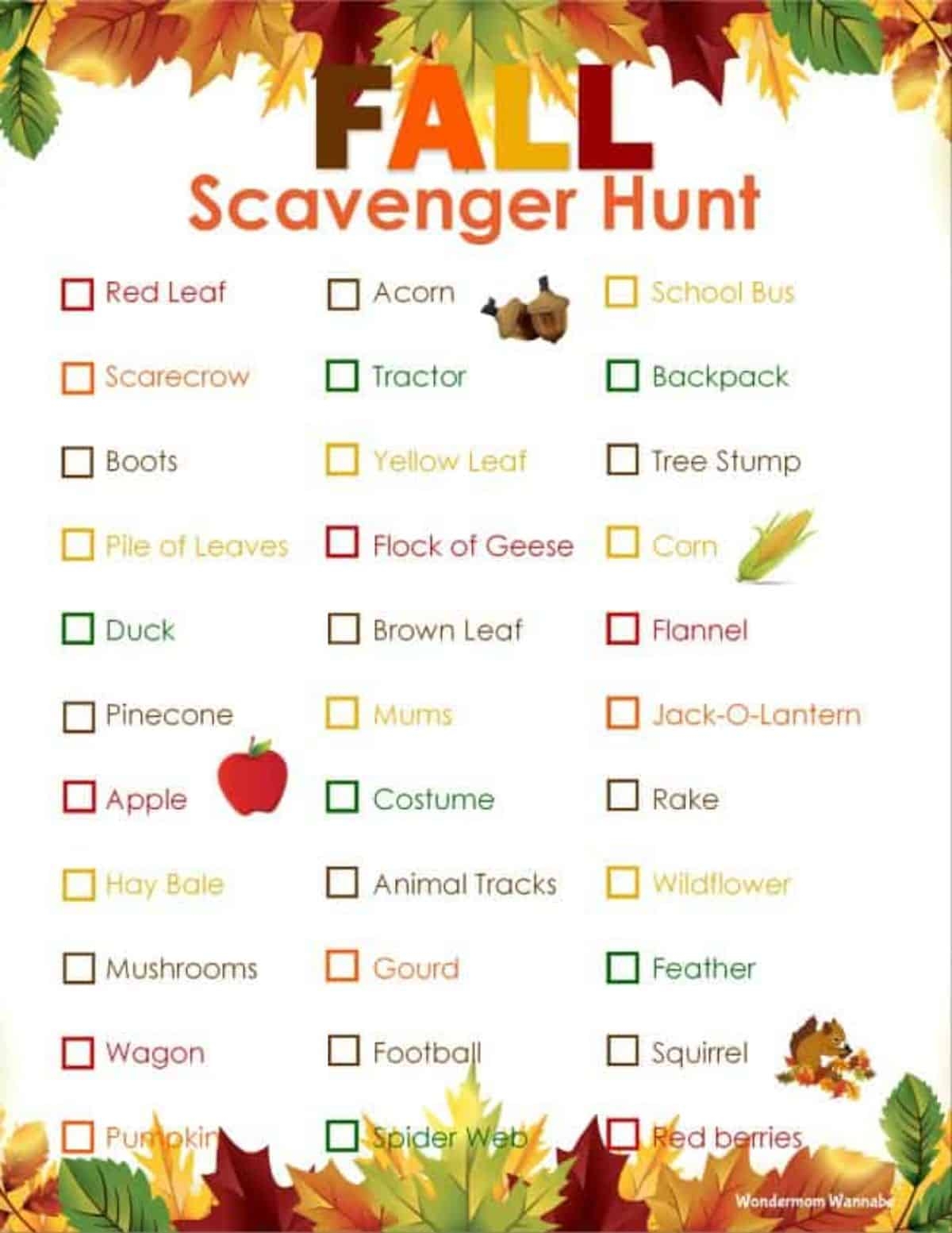 Free Printable Autumn Scavenger Hunt Printable