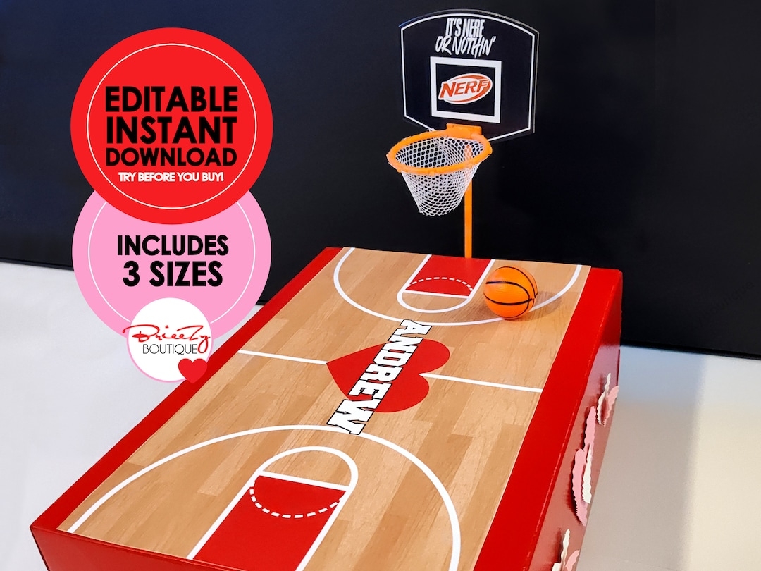 Printable Valentines Basketball Court For Box EDITABLE INSTANT DOWNLOAD Basketball Valentine Valentines Box Basketball Court Etsy