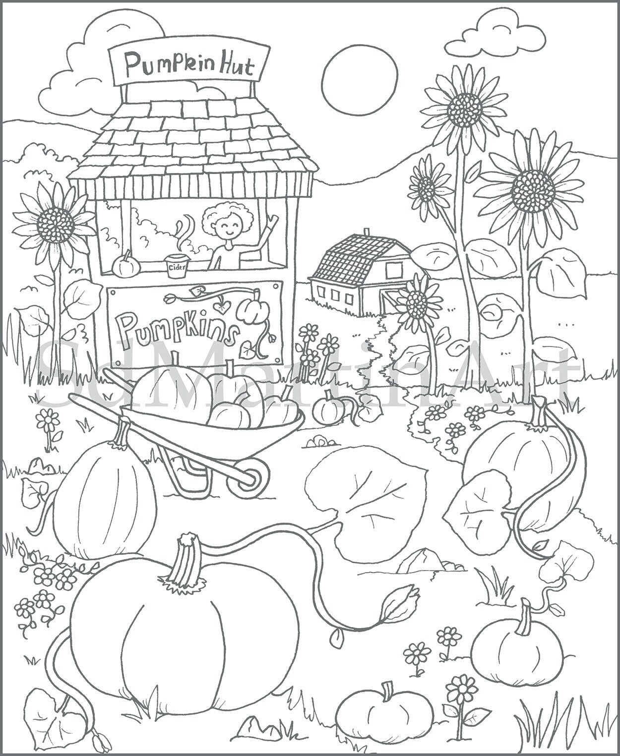 Pumpkin Patch fall Time Printable adult Coloring Book Page for 