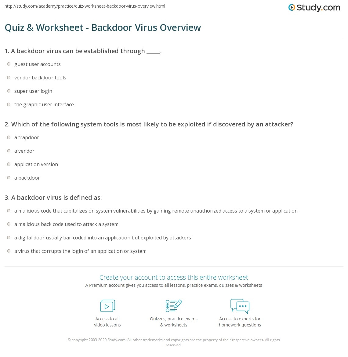 Quiz U0026 Worksheet Backdoor Virus Overview Study