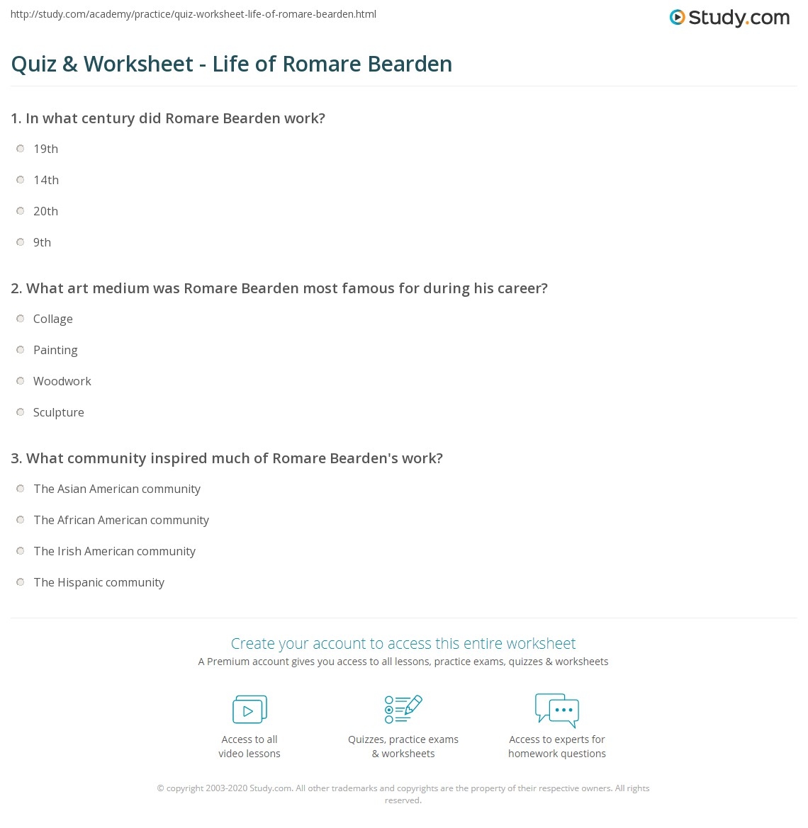 Quiz U0026 Worksheet Life Of Romare Bearden Study