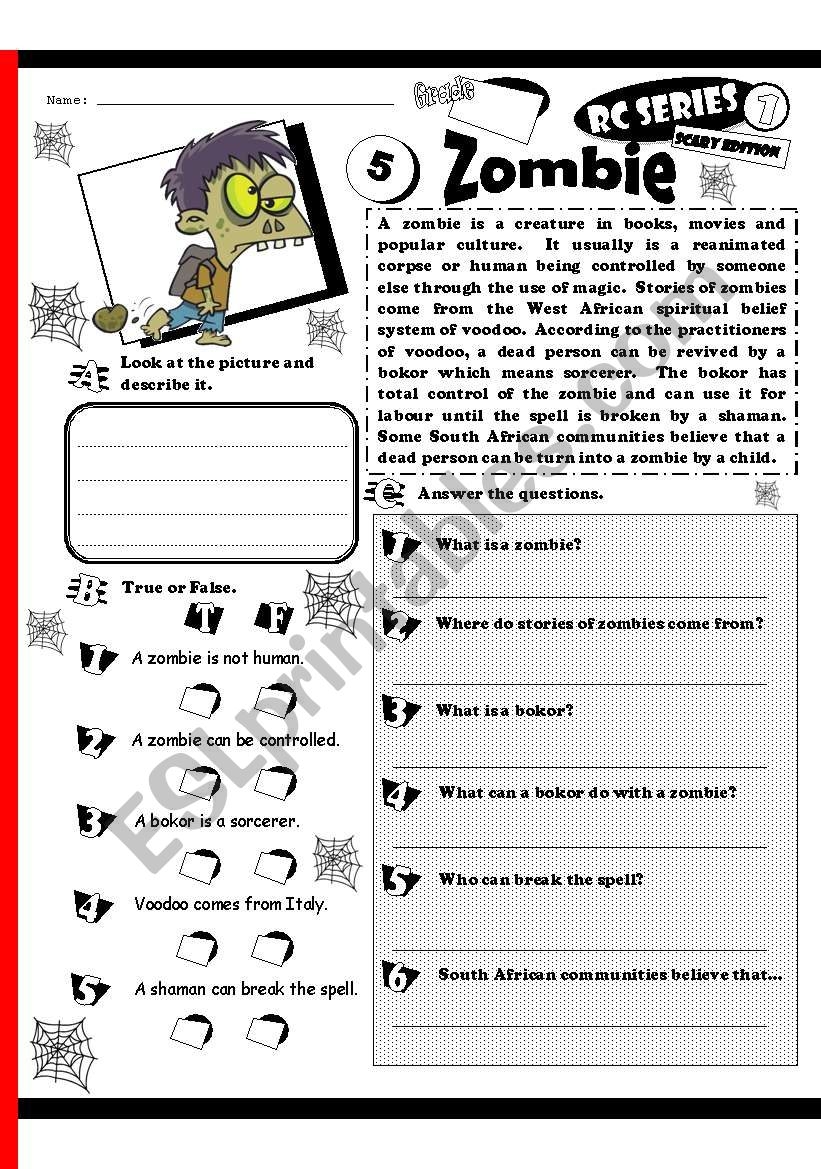 RC Series Level 1 Scary Edition 05 Zombie Fully Editable Key ESL Worksheet By Melahel7
