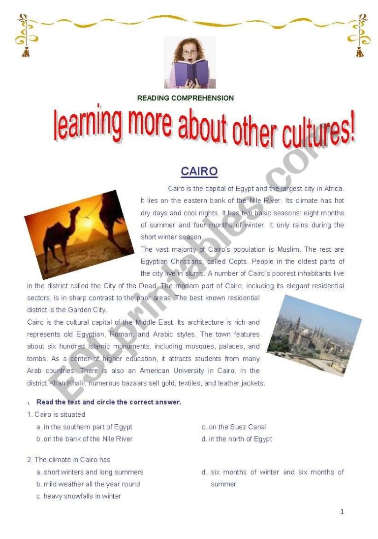 Reading About Different Cultures ESL Worksheet By Katia Del Pilar