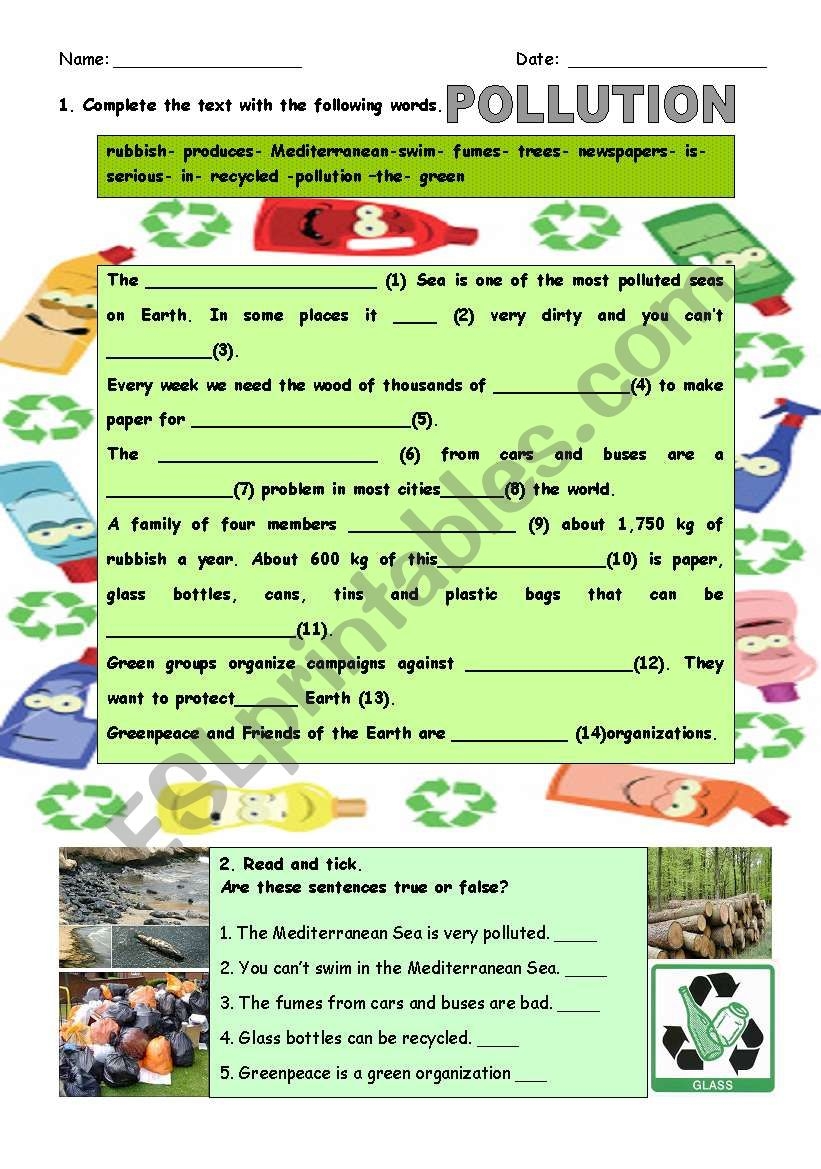Reading About Pollution ESL Worksheet By Maytechuna