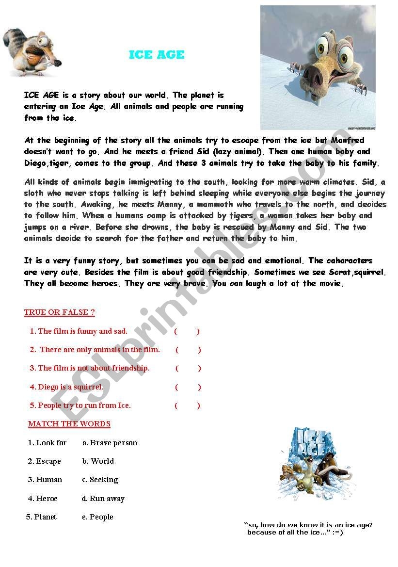 Reading Activity About Ice Age ESL Worksheet By Ancient Mariner