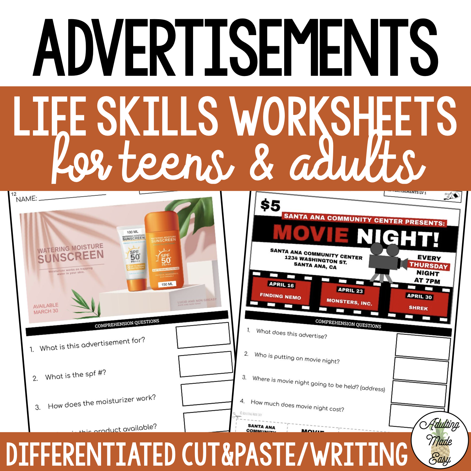 Reading Advertisements Worksheets