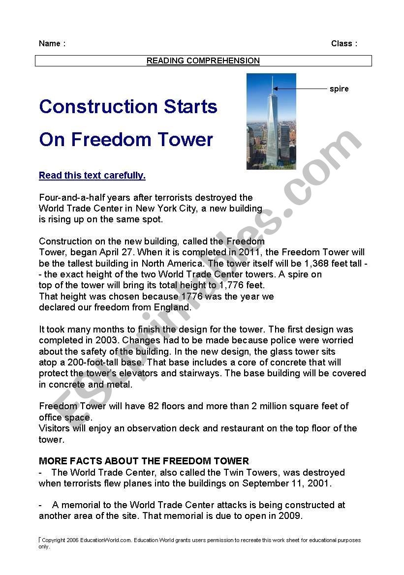 Reading Comprehension Worksheets On Sept 11