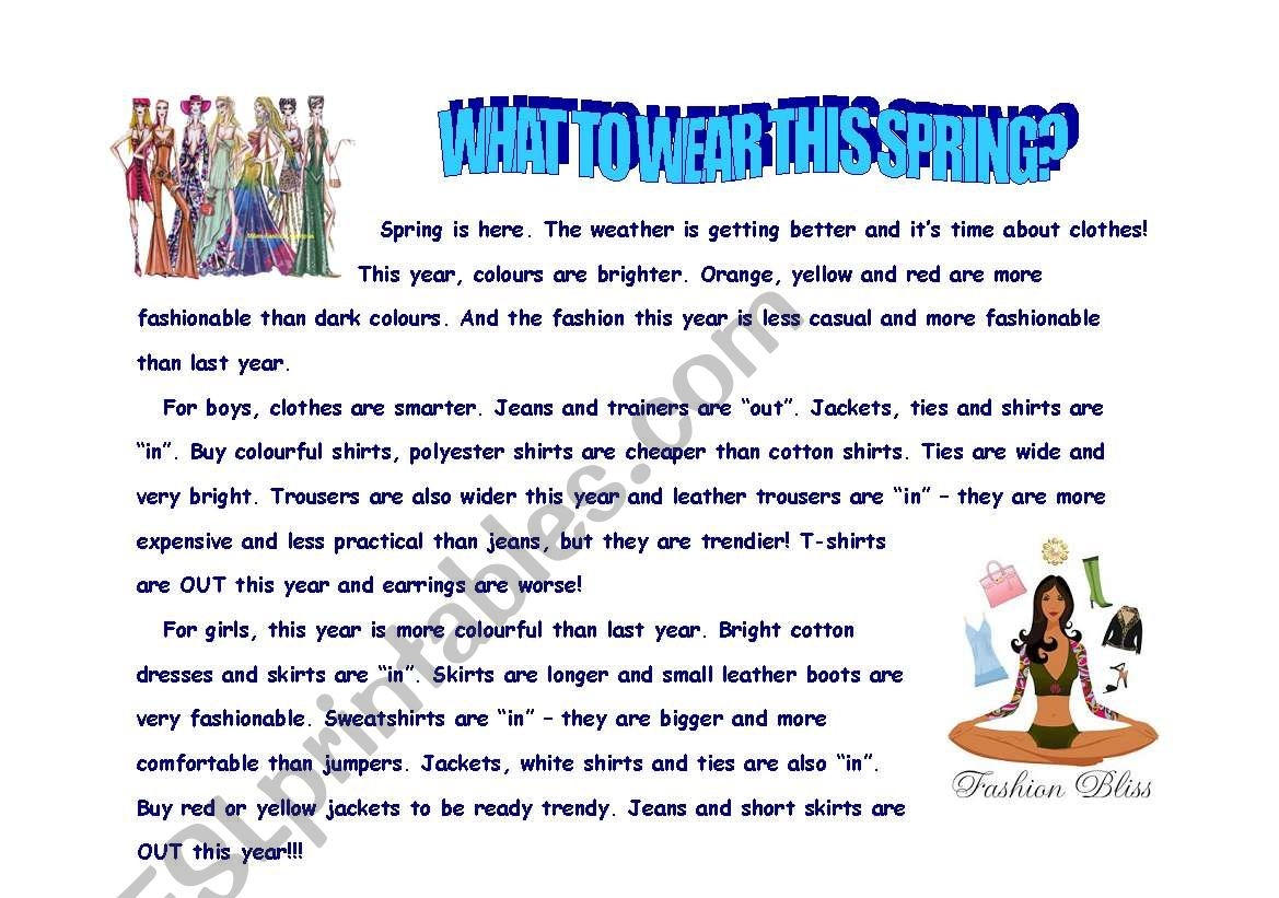 Reading And Writing About Fashion ESL Worksheet By Brcyns