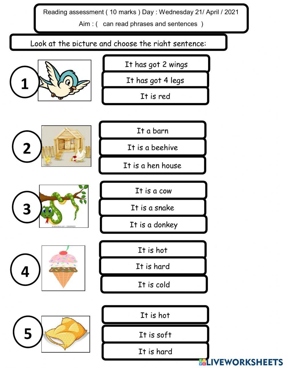 Reading Assessment Grade 1 Worksheet Live Worksheets Worksheets Library