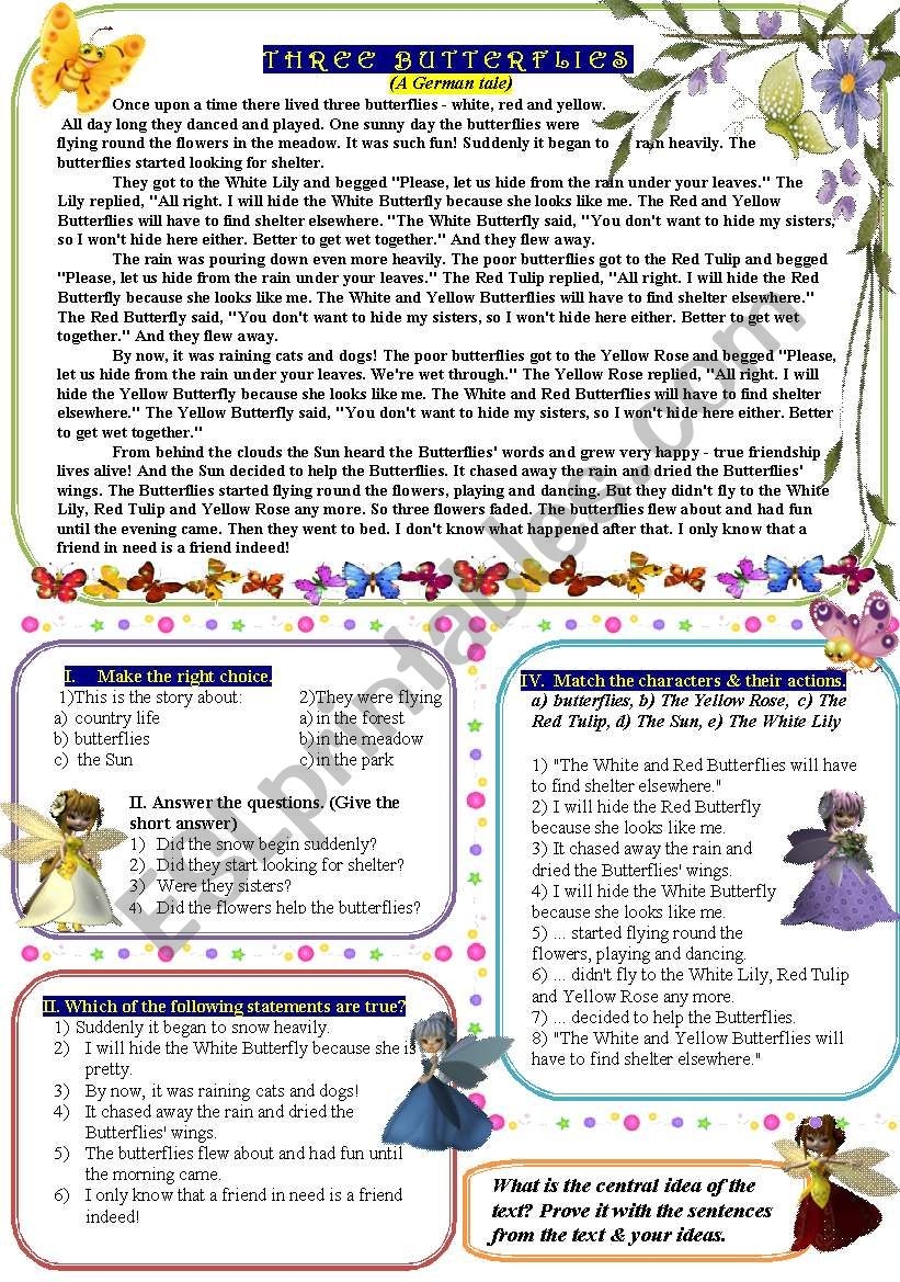 Reading Comprehension Worksheets Butterfly