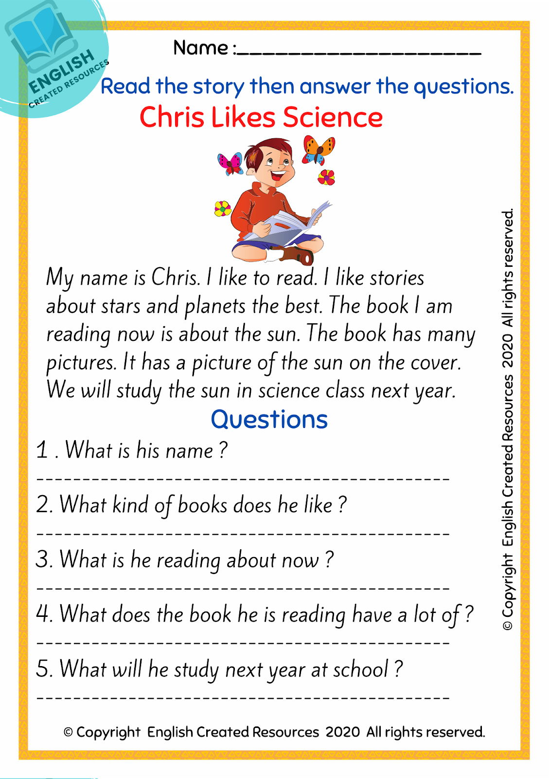 Reading Comprehension Worksheets English