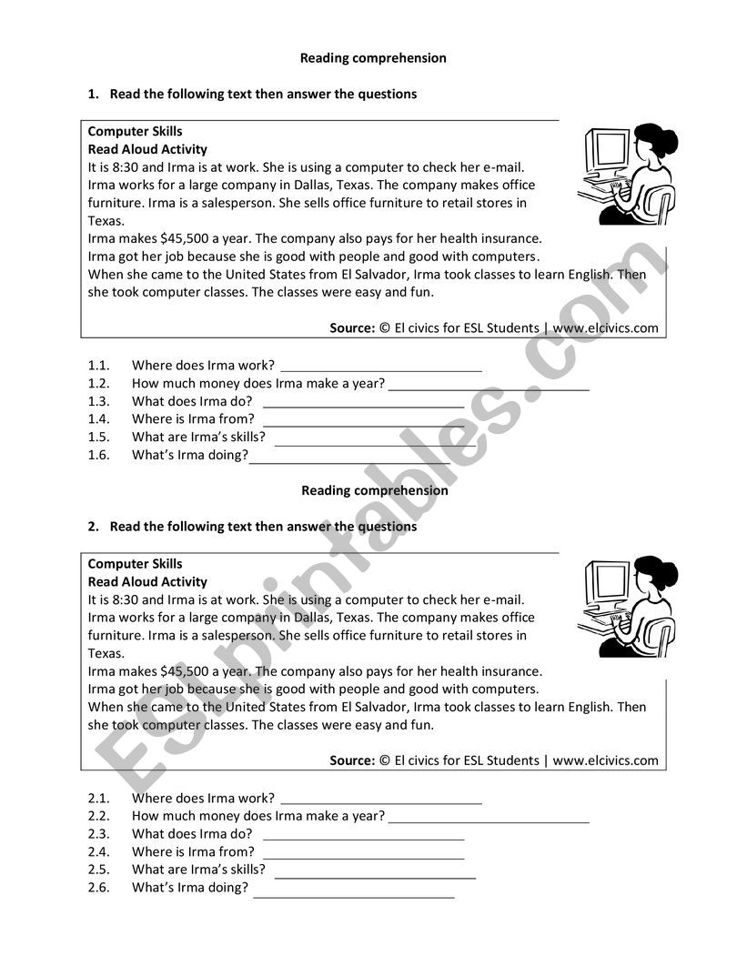 Reading Comprehension Worksheet About Computers