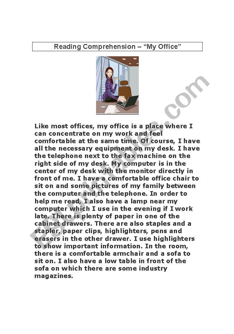Reading Comprehension Exercise Focusing On Prepositions Of Location 