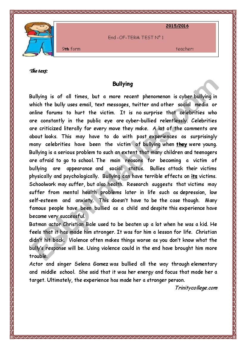 Reading Comprehension For 9th Grade ESL Worksheet By Cindybindy 