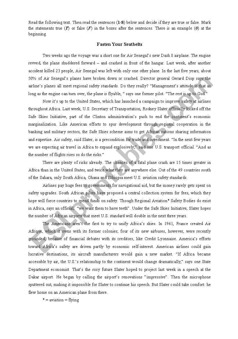 Reading Comprehension For B2 Exams Airport In Senegal ESL Worksheet By Mchero