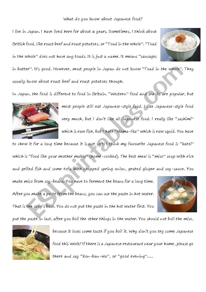Japan Reading Comprehension Worksheets