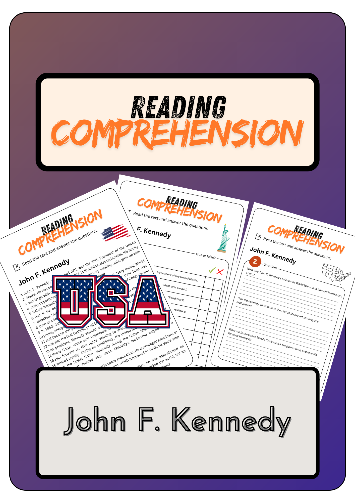 John F Kennedy Reading Comprehension Worksheets