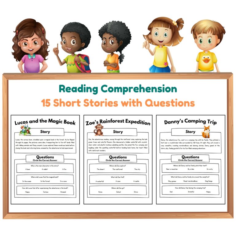 Reading Comprehension Kindergarten First Grade Short Stories Multiple Choice Questions Learning To Read