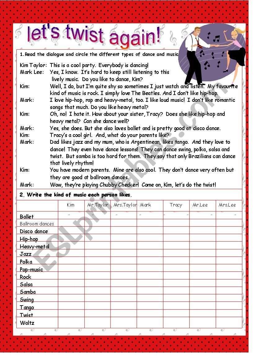 Reading Comprehension Music And Dance ESL Worksheet By Anna P