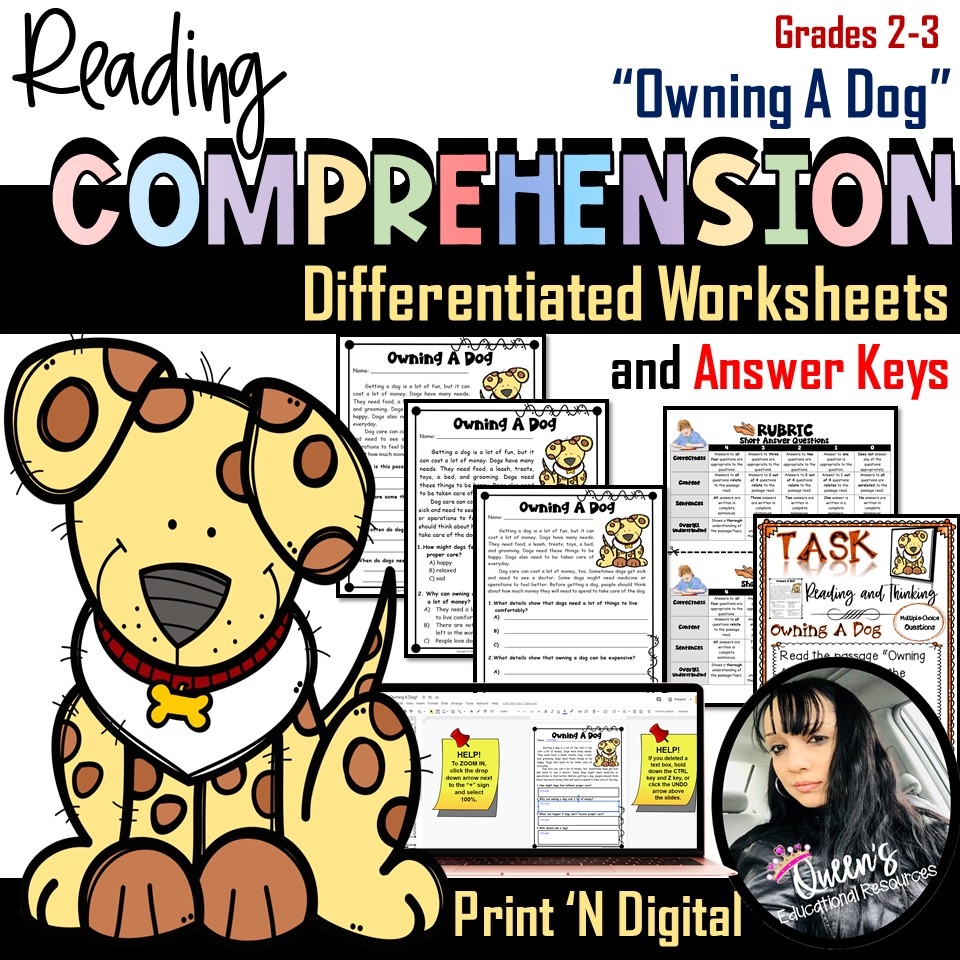 Reading Comprehension Packet Owning A Dog Print And Digital Classful