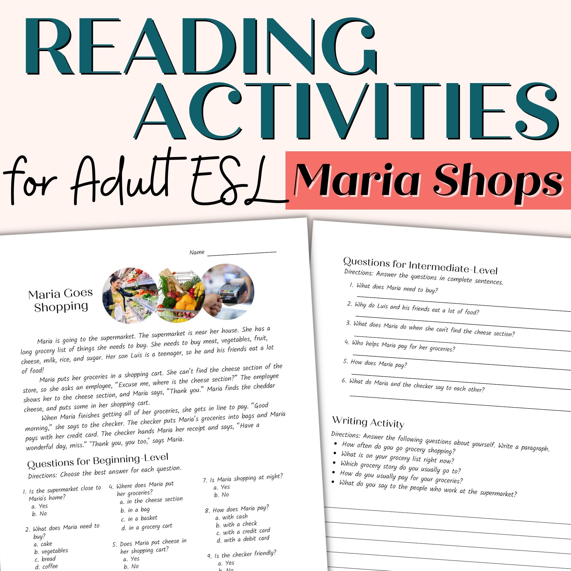 Reading Comprehension Passage And Activities For Beginner And Intermediate Adult ESL Maria Goes Shopping Classful