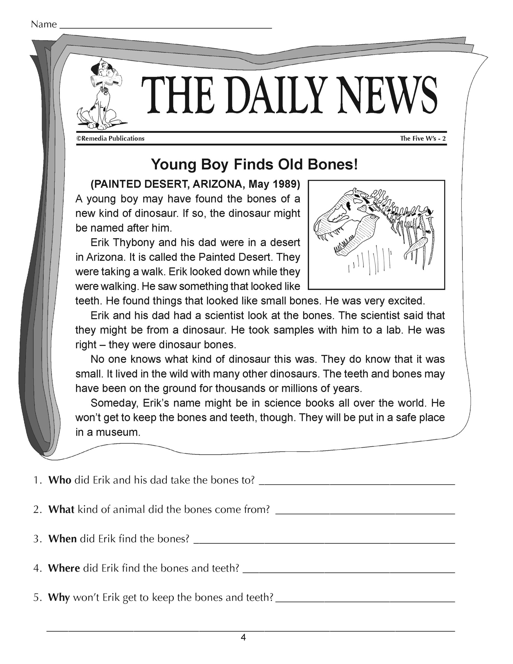Short Reading Comprehension Worksheets 5th Grade