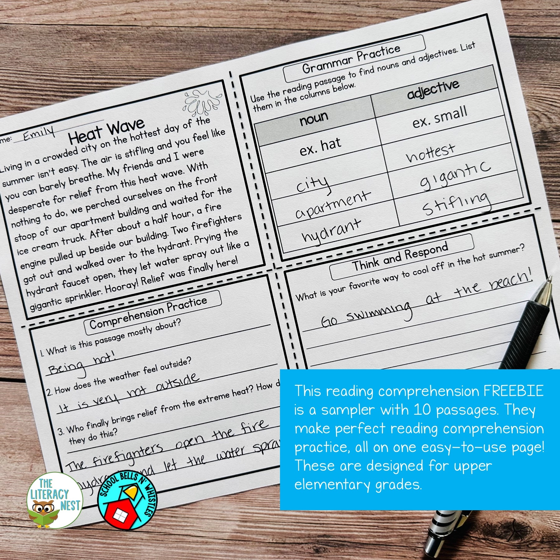Reading Comprehension Passages For Upper Elementary FREEBIE The Literacy Nest