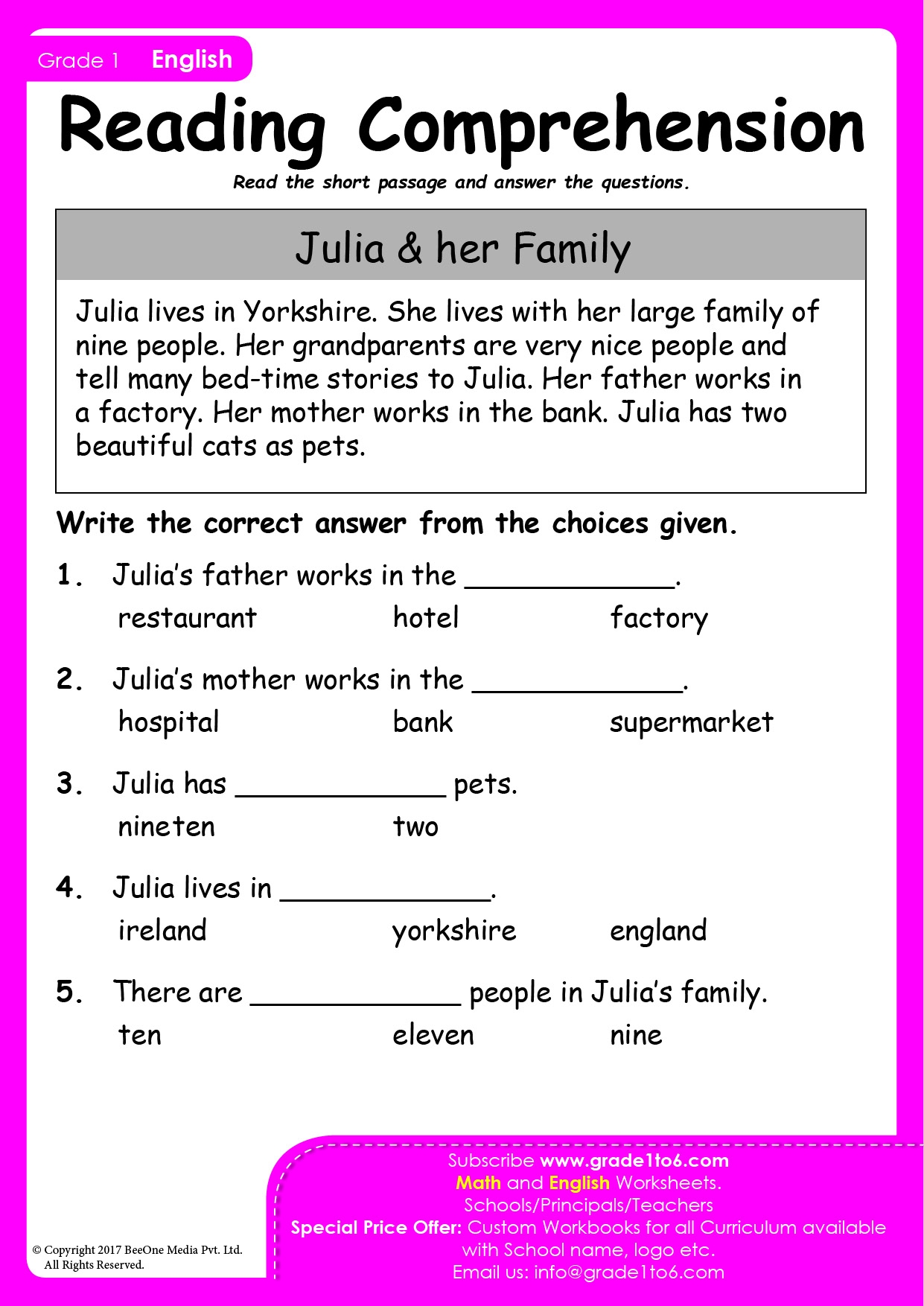 Reading Comprehension Worksheets Grades 5 6