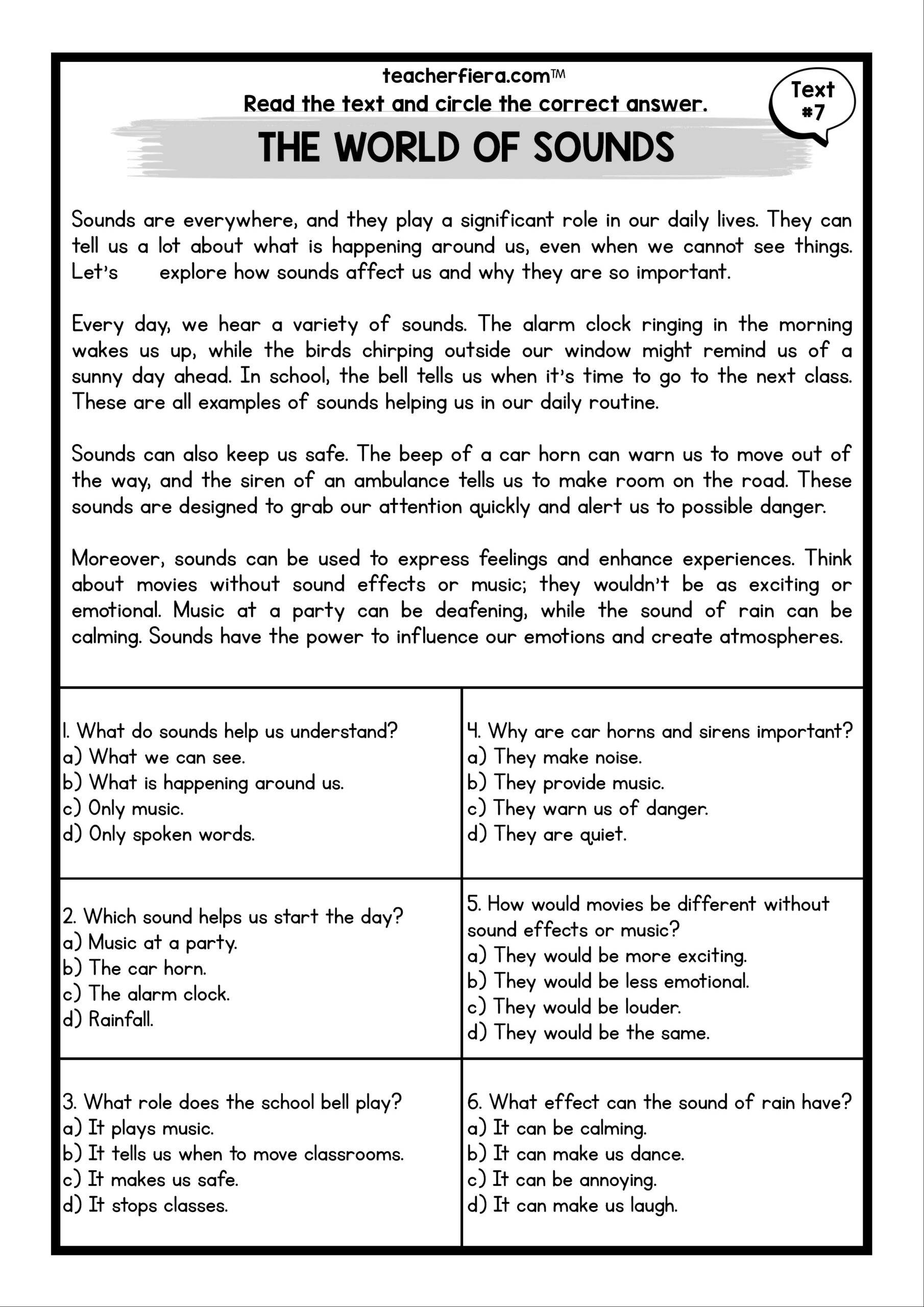 Reading Comprehension Worksheets For Musical Education