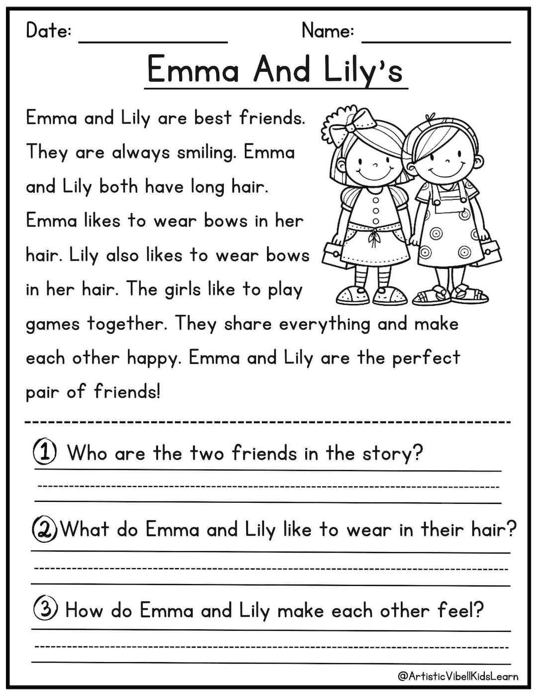 Reading Comprehension Printable Kindergarten First Grade Worksheets Instant Download Fluency Worksheet English Learing Set 2 Etsy