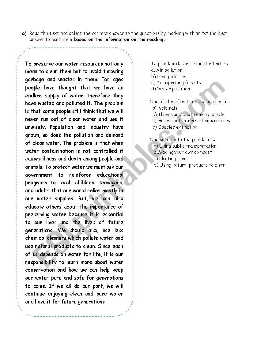 Reading Comprehension Sheet About The Causes Effects And 