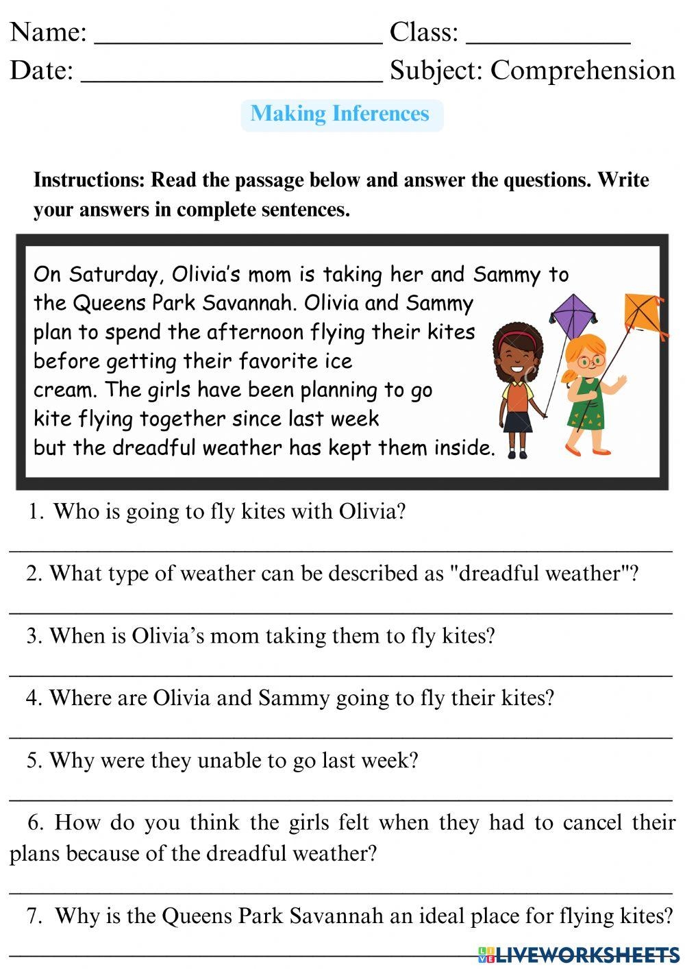Reading Comprehension Skills Literal Worksheet Year 5 6 