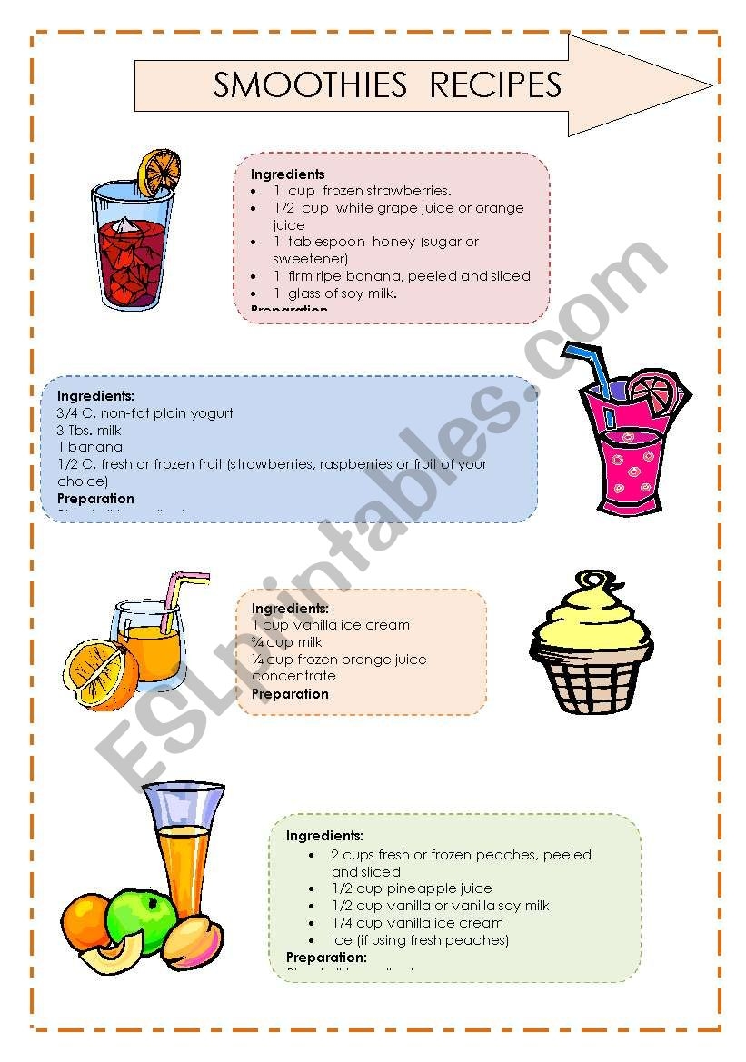 Reading Comprehension Smoothies Recipes 2 2 ESL Worksheet By 