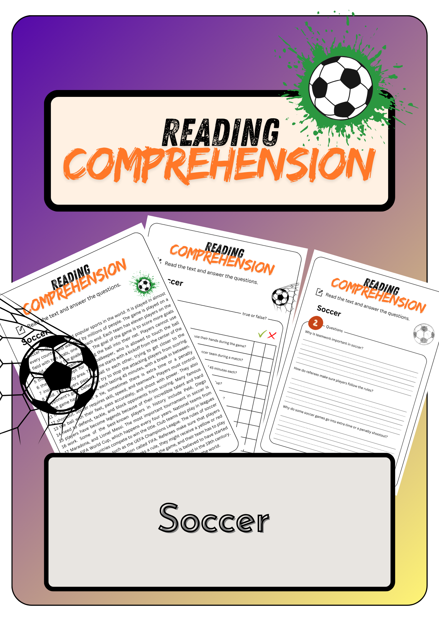 Reading Comprehension Soccer Solutions Made By Teachers