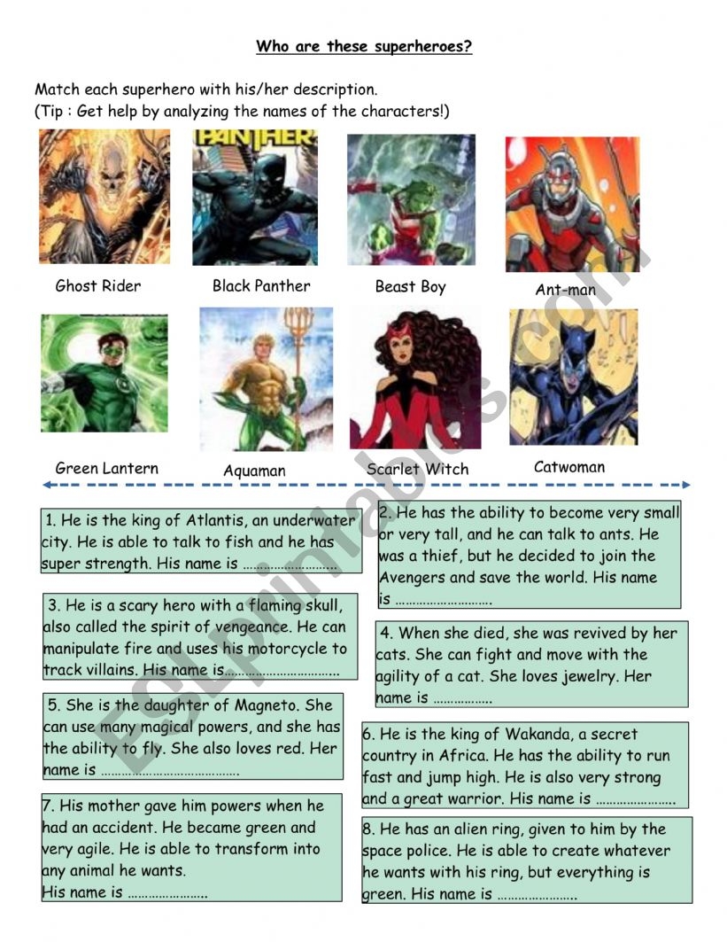 Reading Comprehension Superhero Abilities ESL Worksheet By Ironlad