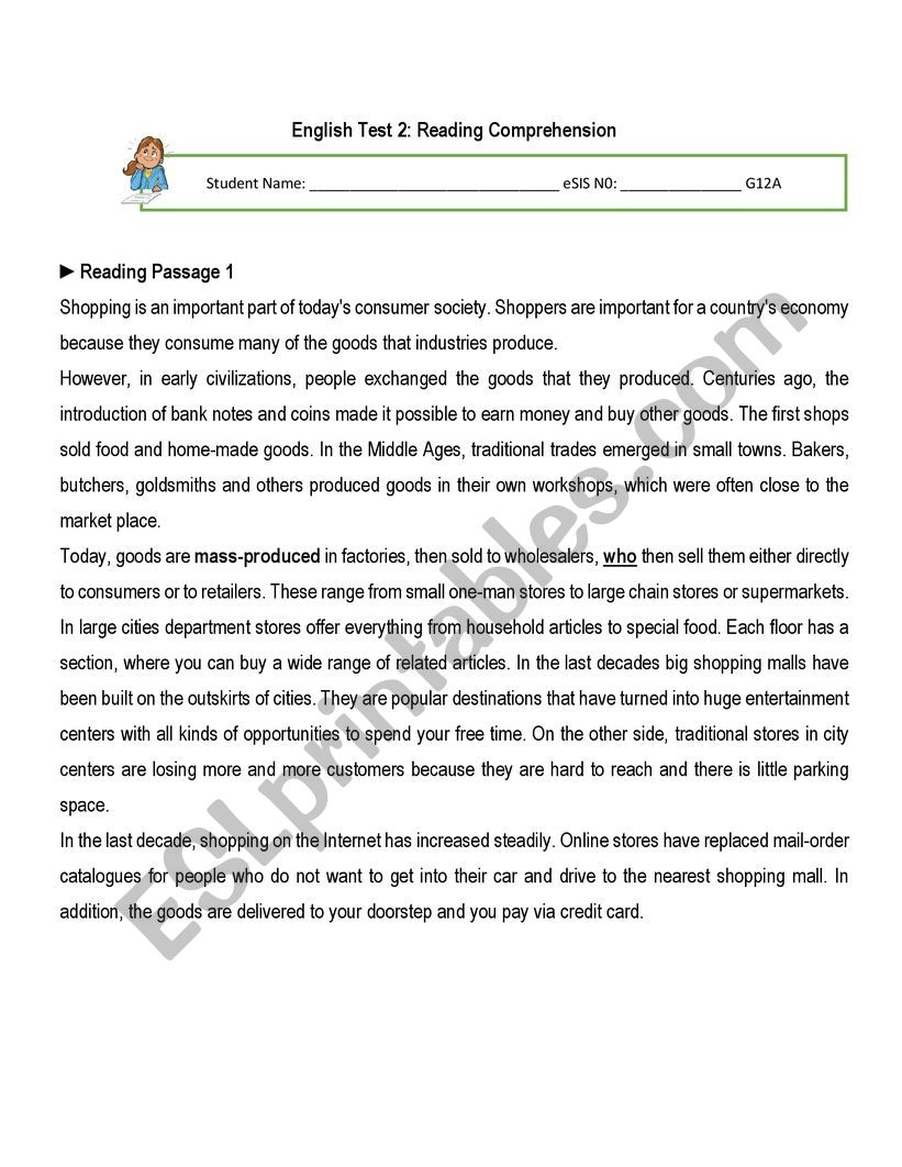 Reading Comprehension Worksheets For Ielts