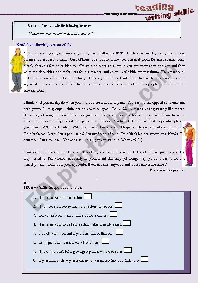 Reading Comprehension Worksheets For A Teen