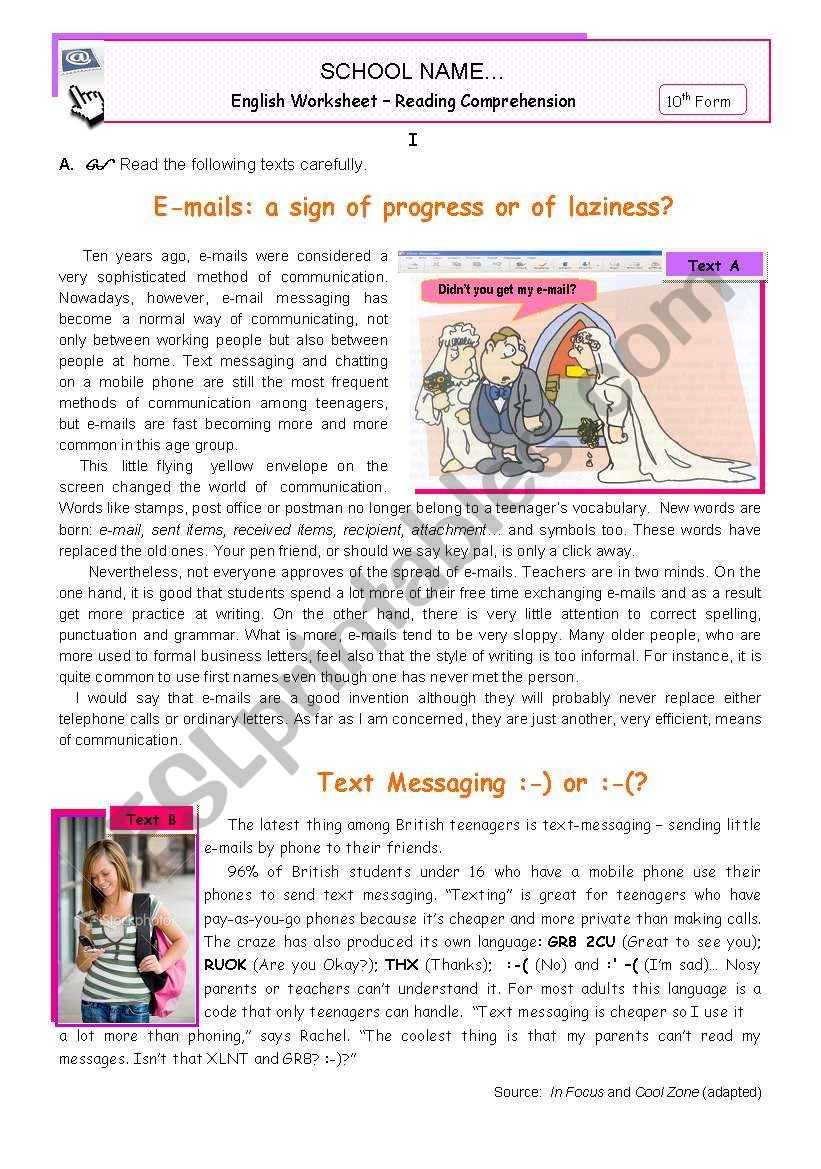 Reading Comprehension Worksheet Signs