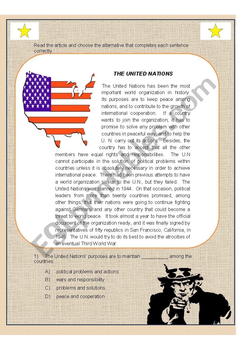 United Nations Reading Comprehension Worksheets