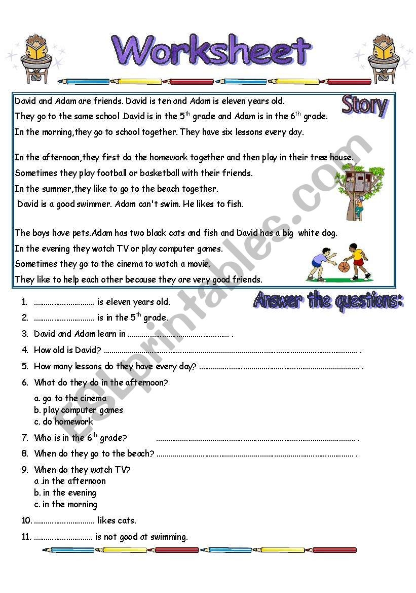 Reading Comprehension Worksheets Elementary